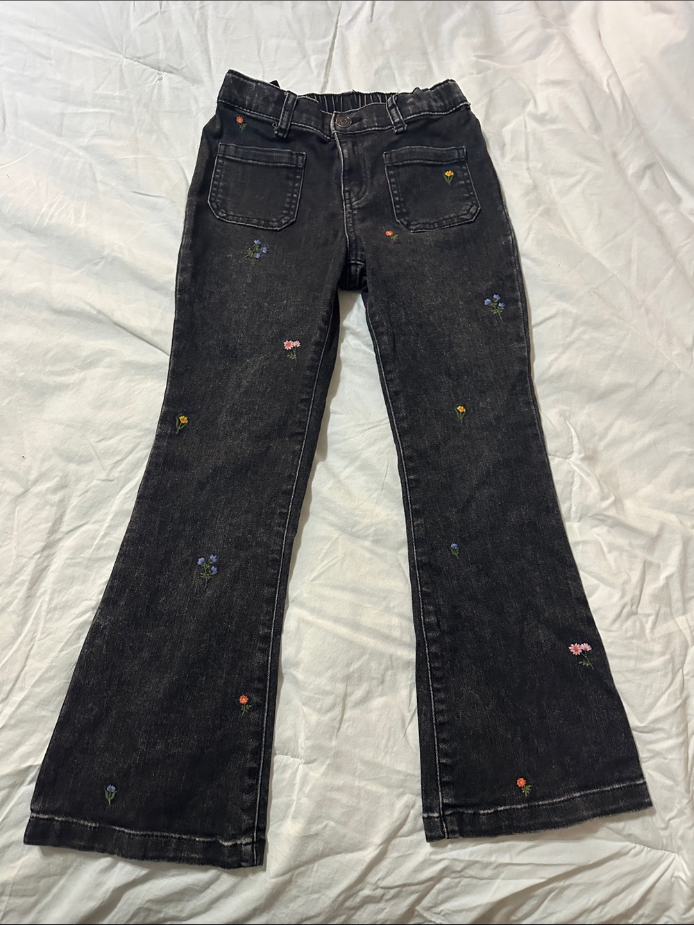 Cat & Jack Black Jeans with Multicolor Floral Embroidery